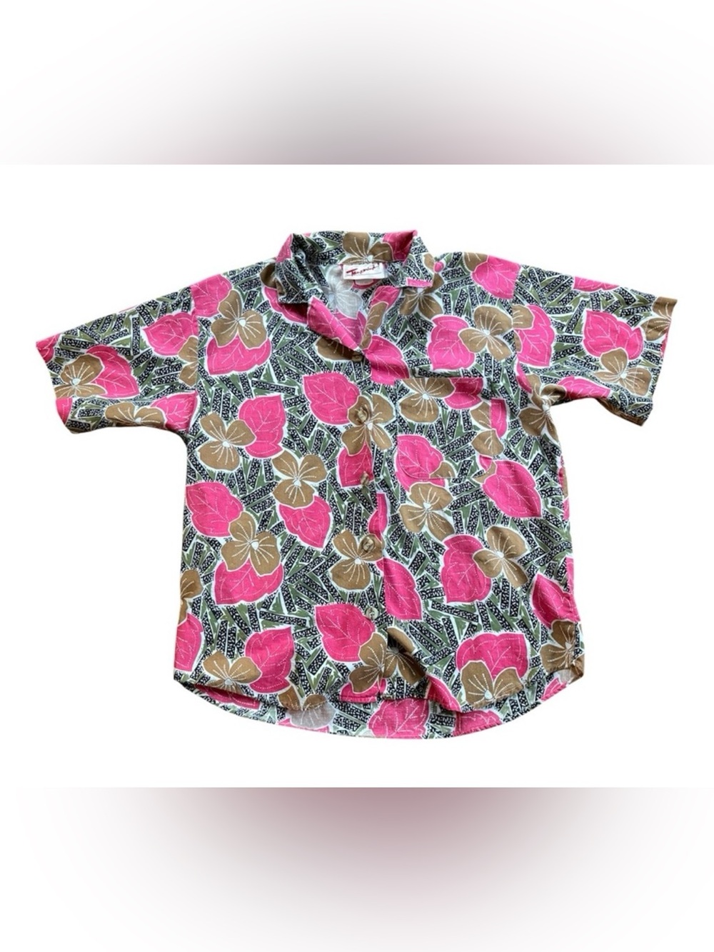 Tanzerina! Shirt Size Small Pink Brown Green Floral Cotton Vintage